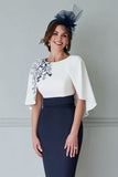 Floral White and Navy Bodycon Midi Mother of the Bride Dress