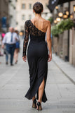 Black Sheath One Shoulder Long Mother of the Bride Dress with Lace
