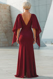Burgundy Sparkly Mermaid Beaded Long Mother of the Bride Dress with Cape