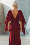 Burgundy Sparkly Mermaid Beaded Long Mother of the Bride Dress with Cape