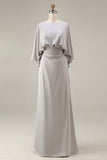 Silver Mermaid Boat Neck Long Mother of the Bride Dress with Pockets