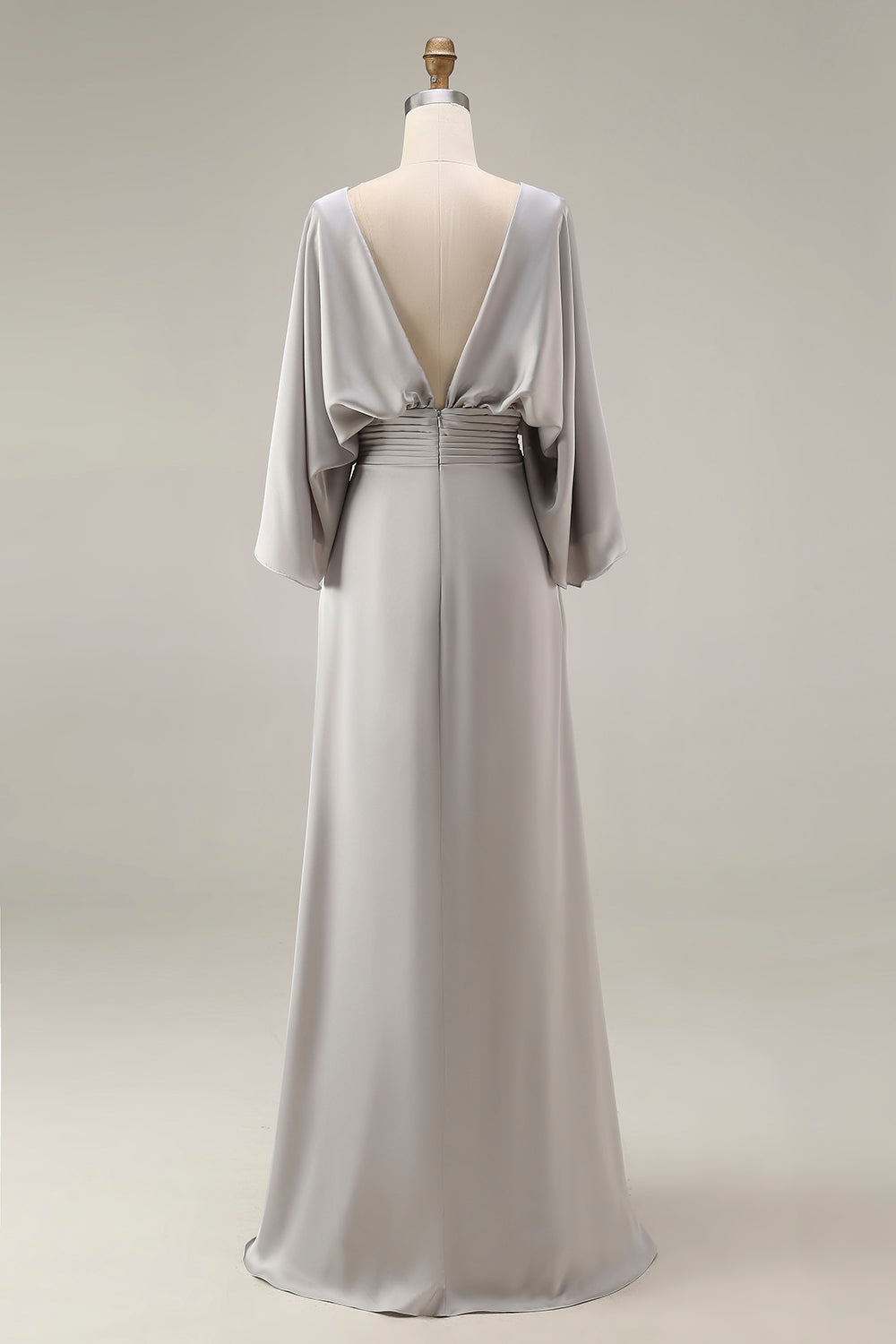 Silver Mermaid Boat Neck Long Mother of the Bride Dress with Pockets