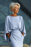 Silver Mermaid Satin Boat Neck Long Mother of the Bride Dress with Pockets