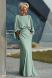 Silver Mermaid Boat Neck Long Mother of the Bride Dress with Pockets