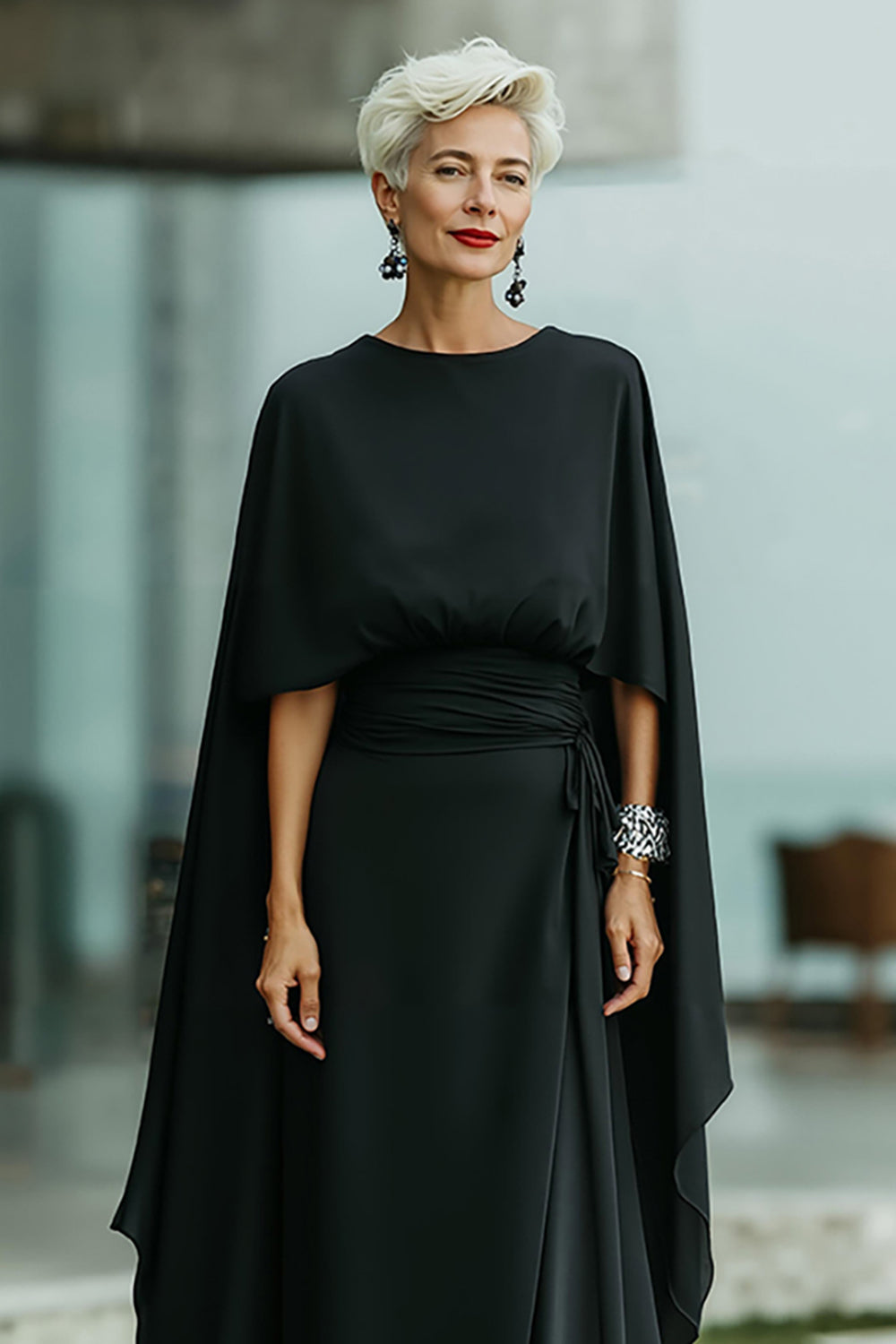 black formal mother of the bride dresses A Line V Neck 3/4 Sleeves Satin Mother of the Bride Dress Long Formal Loveiss