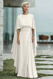 Black Round Neck Ruched Long Mother of the Bride Dress with Cape