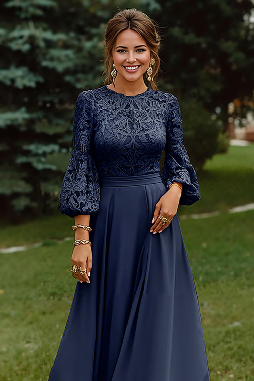 Dusty Rose A Line Ruched Long Sleeves Mother of the Bride Dress