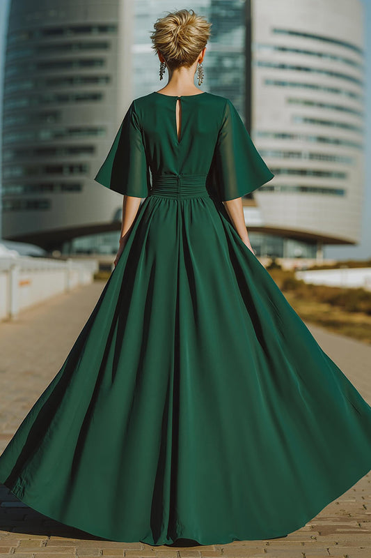 Dark Green Round Neck Long Mother of the Bride Pantsuits with Cape