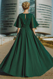 Dark Green Round Neck Long Mother of the Bride Pantsuits with Cape