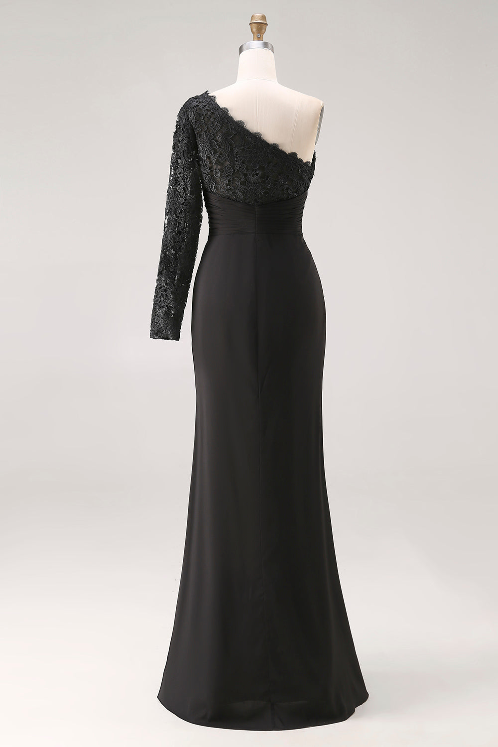 Black One Shoulder Mermaid Long Sleeves Mother of the Bride Dress with Lace