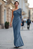 Black One Shoulder Mermaid Long Sleeves Mother of the Bride Dress with Lace