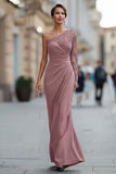 Black One Shoulder Mermaid Long Sleeves Mother of the Bride Dress with Lace