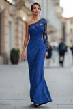 Black One Shoulder Mermaid Long Sleeves Mother of the Bride Dress with Lace