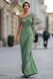 Black One Shoulder Mermaid Long Sleeves Mother of the Bride Dress with Lace