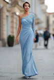 Black One Shoulder Mermaid Long Sleeves Mother of the Bride Dress with Lace