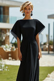 Black Sheath Bateau Neck Long Mother of the Bride Dress with Sleeves