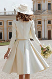 Ivory 2 Piece Satin Boat Neck Midi Wedding Dress with Jacket