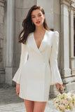 Ivory Shawl Lapel Flare Sleeves Bodycon Short Blazer Wedding Dress