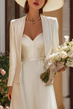 Ivory Satin 2 Piece A Line Corset Floor Length Wedding Dress with Jacket