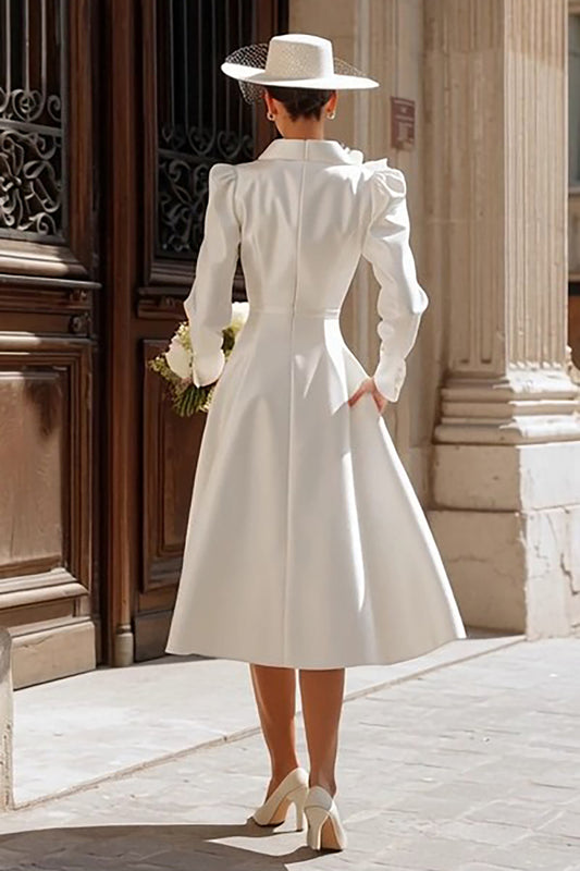 Ivory Single Breasted Shawl Lapel Midi Blazer Wedding Dress