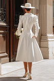 Ivory Single Breasted Shawl Lapel Midi Blazer Wedding Dress