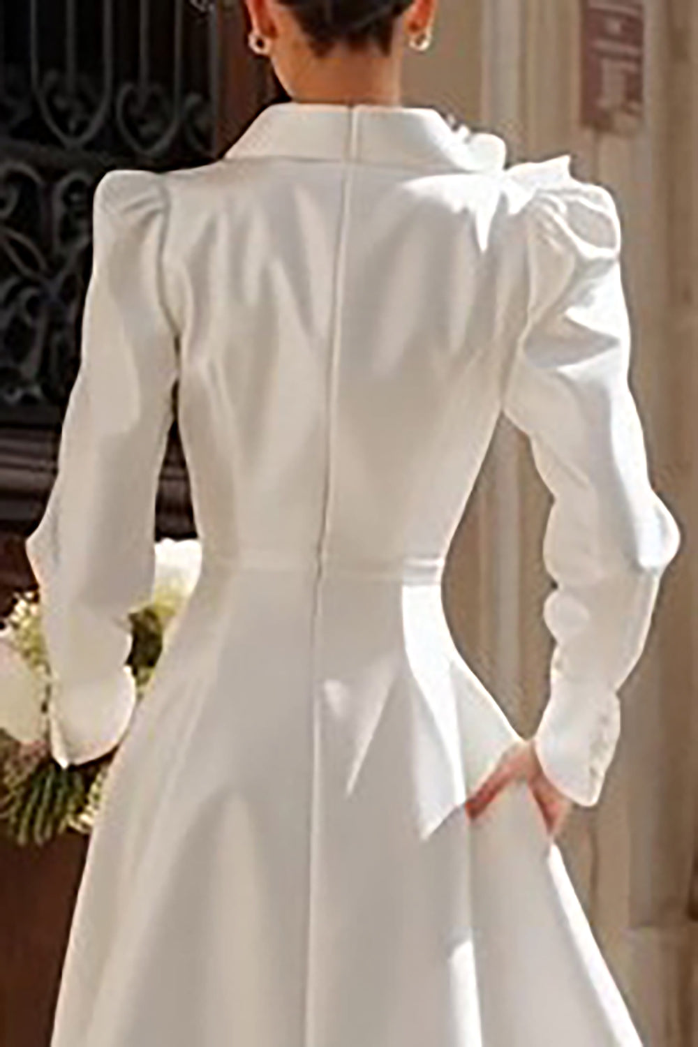 Ivory Single Breasted Shawl Lapel Midi Blazer Wedding Dress