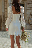Ivory Square Neck Bodycon Short Wedding Dress with Sleeves