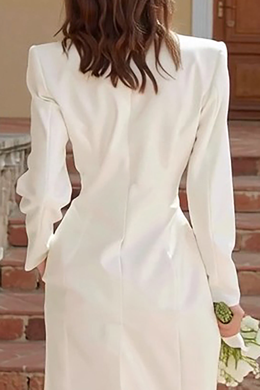 Ivory Satin Shawl Lapel Single Breasted Midi Blazer Wedding Dress