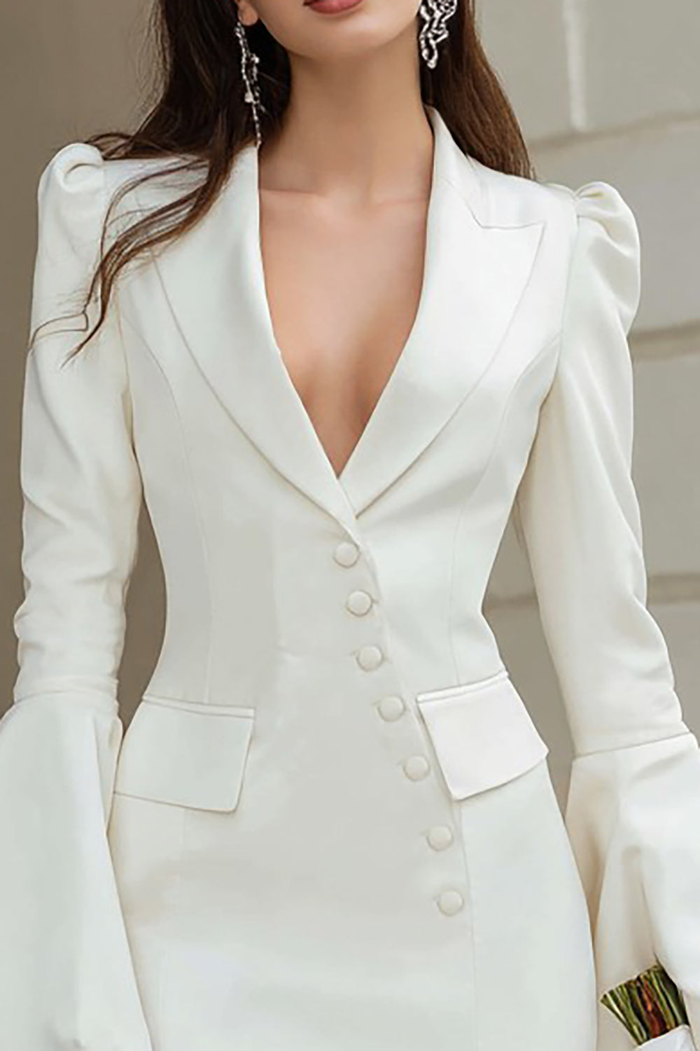 Ivory Satin Shawl Lapel Short Blazer Wedding Dress