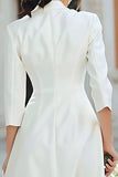 Ivory Satin Notched Lapel A Line Short Blazer Wedding Dress with Sleeves