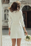 Ivory Bodycon Boat Neck Short Wedding Dress with Buttons
