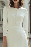 Ivory Bodycon Boat Neck Short Wedding Dress with Buttons