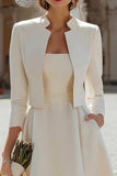 Ivory Satin 2 Piece A Line Short Wedding Dress with Jacket
