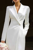 Ivory Peak Lapel 2 Piece Long Blazer Wedding Pant Suits with Button