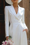 Peak Lapel Ivory 2 Piece Long Blazer Wedding Pant Suits with Sleeves
