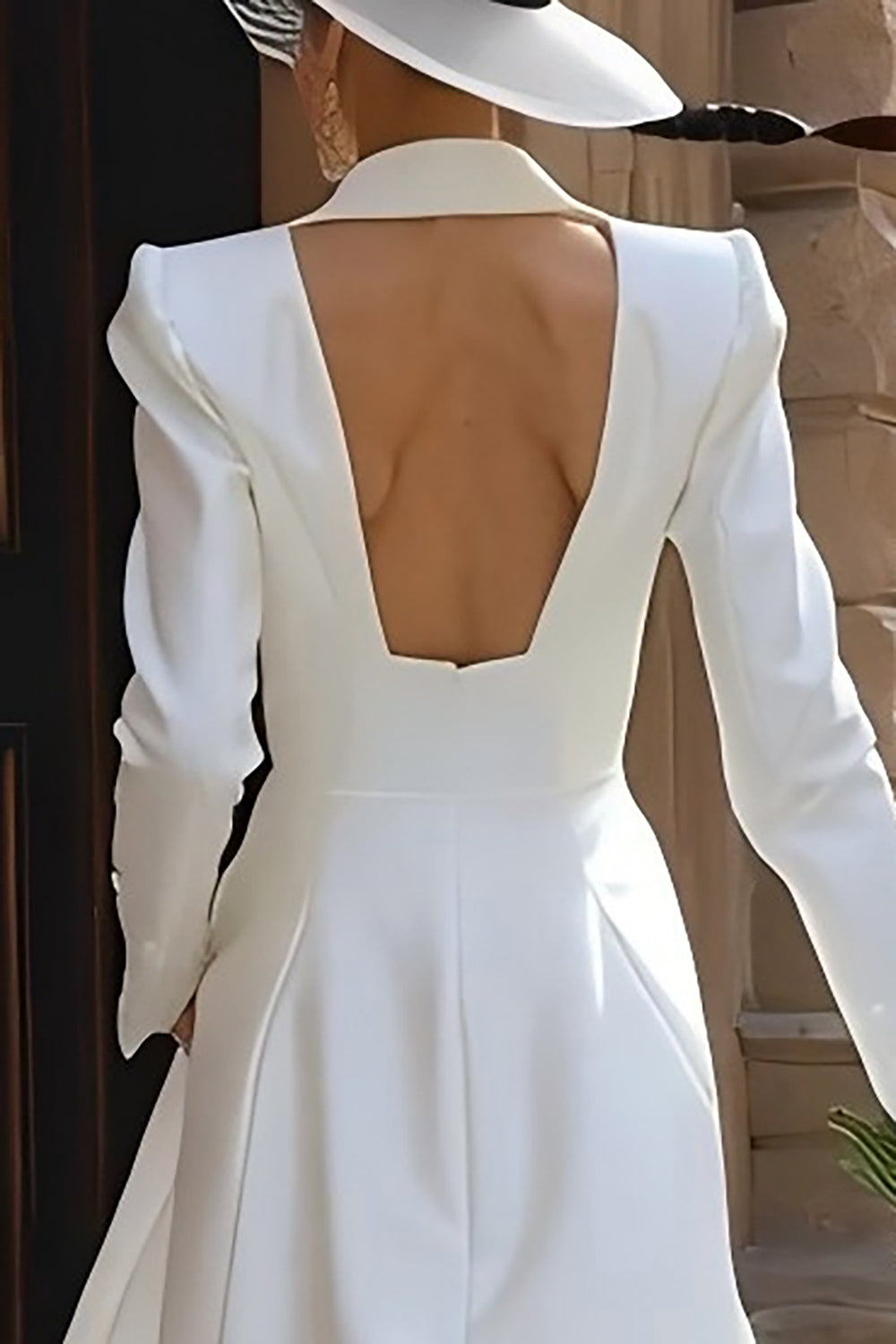 Peak Lapel Ivory 2 Piece Long Blazer Wedding Pant Suits with Sleeves