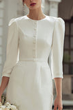 Ivory Round Neck Midi Bodycon Wedding Dress with Buttons