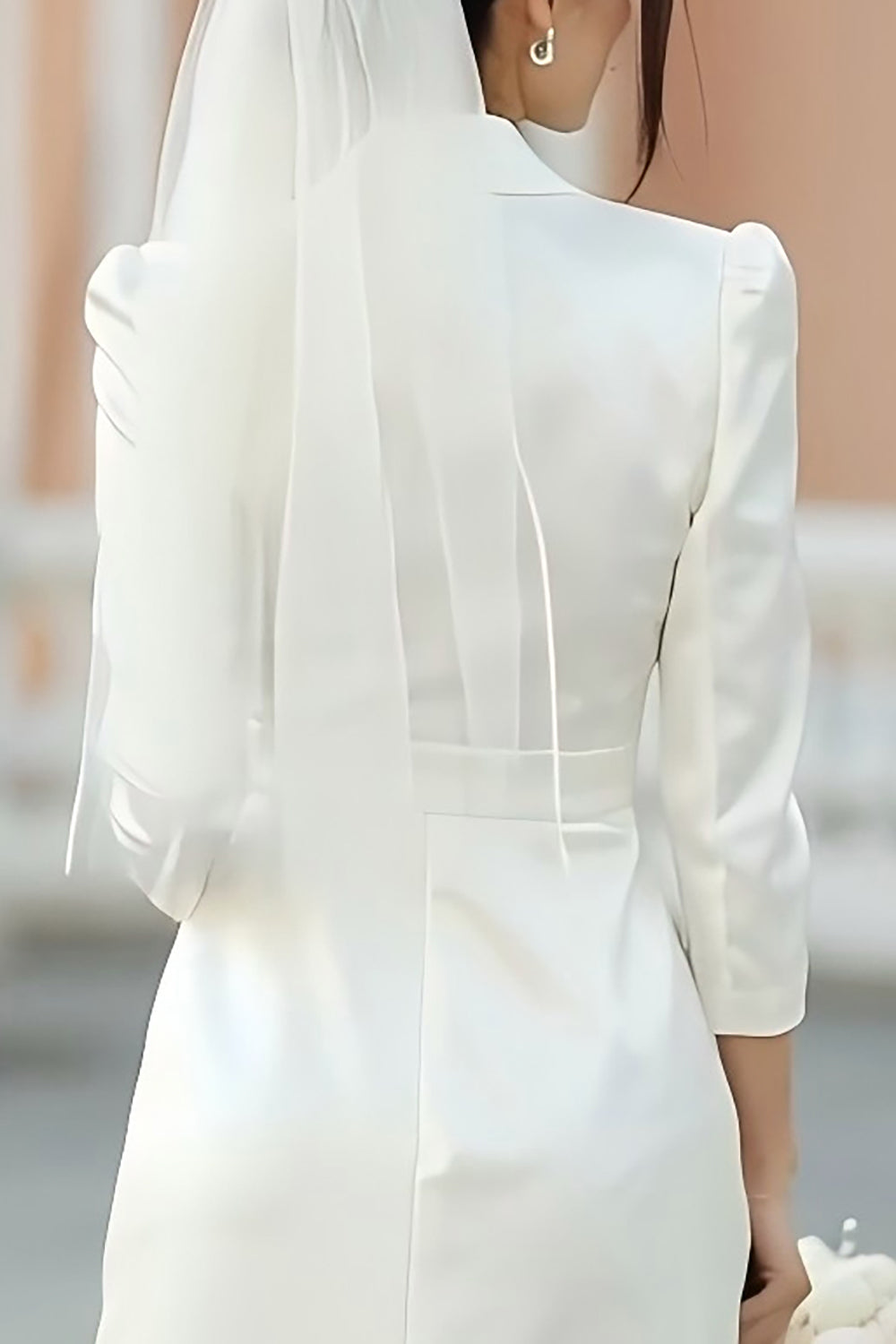 Ivory Satin Notched Lapel A Line Midi Blazer Wedding Dress