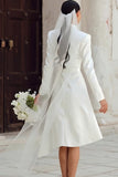Ivory Shawl Lapel High Low Blazer Wedding Dress with Sleeves