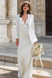 Ivory 2 Piece Satin Floor Length Wedding Dress with Jacket