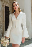 Ivory Notched Lapel Bodycon Short Blazer Wedding Dress with Sleeves