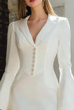 Ivory Notched Lapel Bodycon Short Blazer Wedding Dress with Sleeves