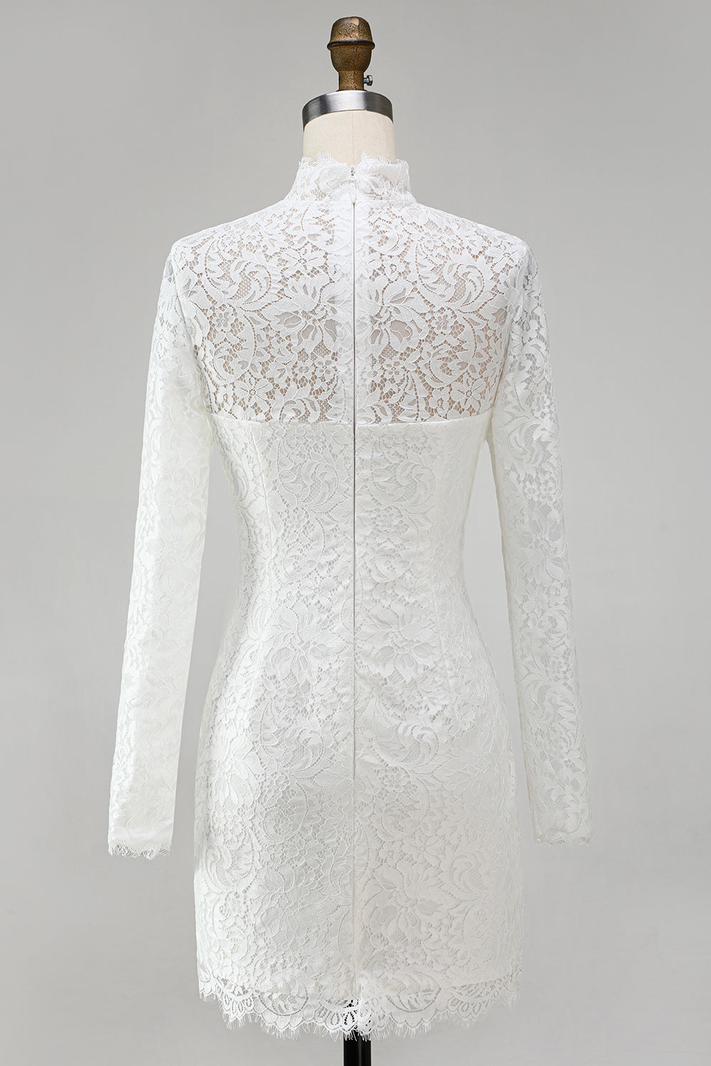 Vintage Ivory Lace Bodycon High Neck Short Wedding Dress with Sleeves