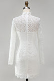 Vintage Ivory Lace Bodycon High Neck Short Wedding Dress with Sleeves