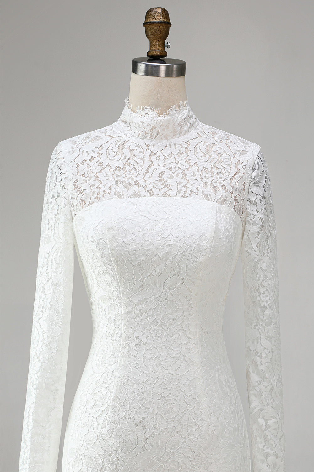 Vintage Ivory Lace Bodycon High Neck Short Wedding Dress with Sleeves