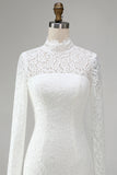 Vintage Ivory Lace Bodycon High Neck Short Wedding Dress with Sleeves