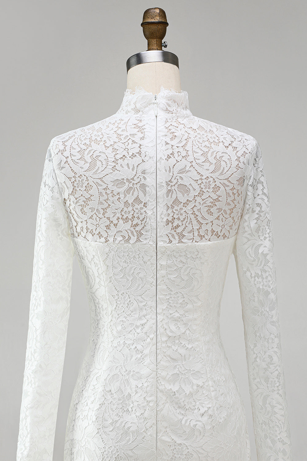 Vintage Ivory Lace Bodycon High Neck Short Wedding Dress with Sleeves