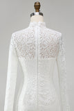 Vintage Ivory Lace Bodycon High Neck Short Wedding Dress with Sleeves