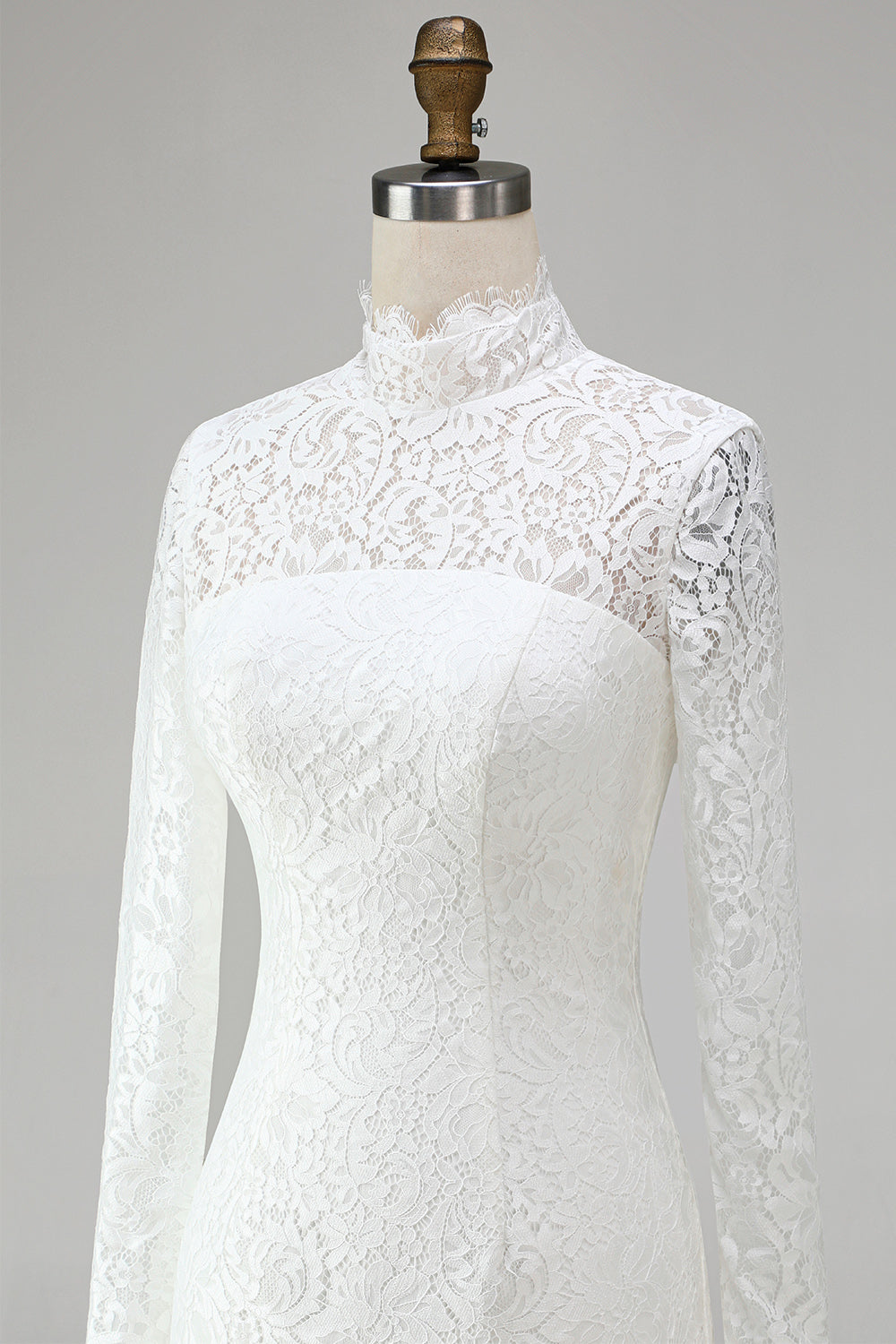 Vintage Ivory Lace Bodycon High Neck Short Wedding Dress with Sleeves