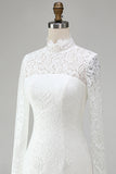 Vintage Ivory Lace Bodycon High Neck Short Wedding Dress with Sleeves